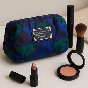 Marc by Marc Jacobs Quilted Nylon Cosmetic Pouch Blue/Green Abstract Print